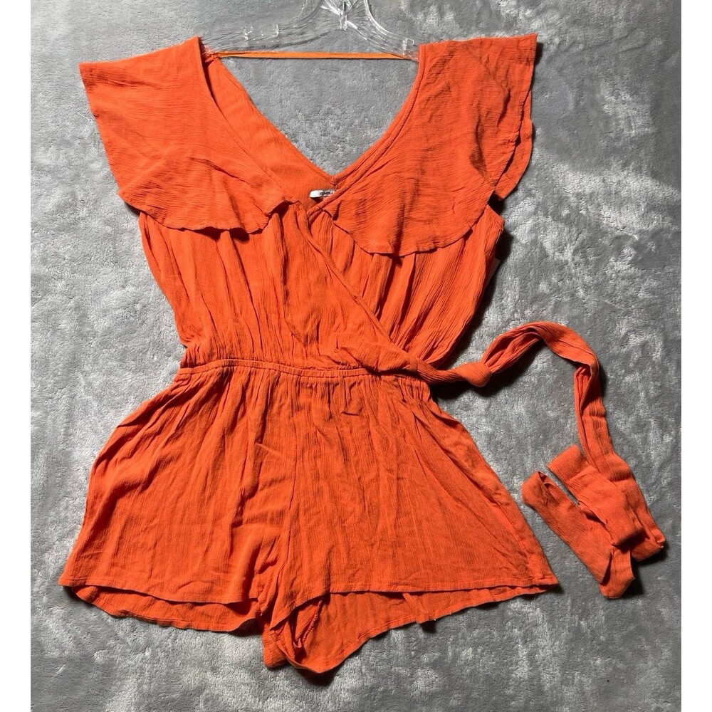 O’Neill Romper Wrap Cover Up Waist Tie Short Sleeve Women’s Small Orange V Neck